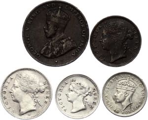 Mauritius - Malaya Lot of 5 Coins with ... 