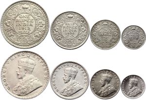British India Set of 4 Silver Coins 1912 -36