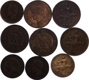 France Lot of 9 Coins