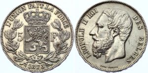 Belgium 5 Francs 1873 Position A