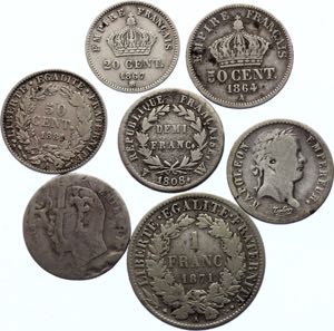France Lot of 7 Silver Coins