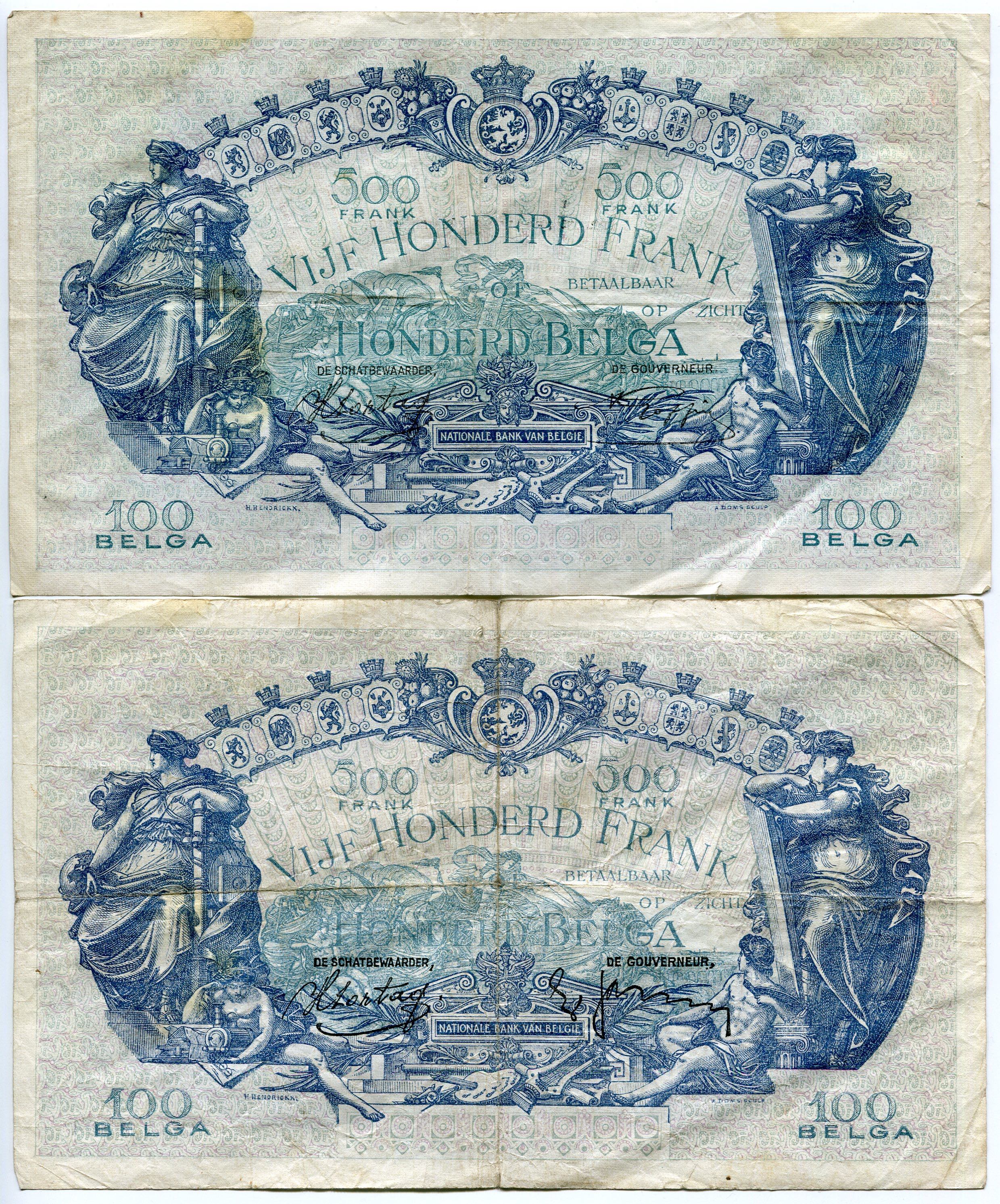 Belgium 2 x 500 Francs 1939 -43