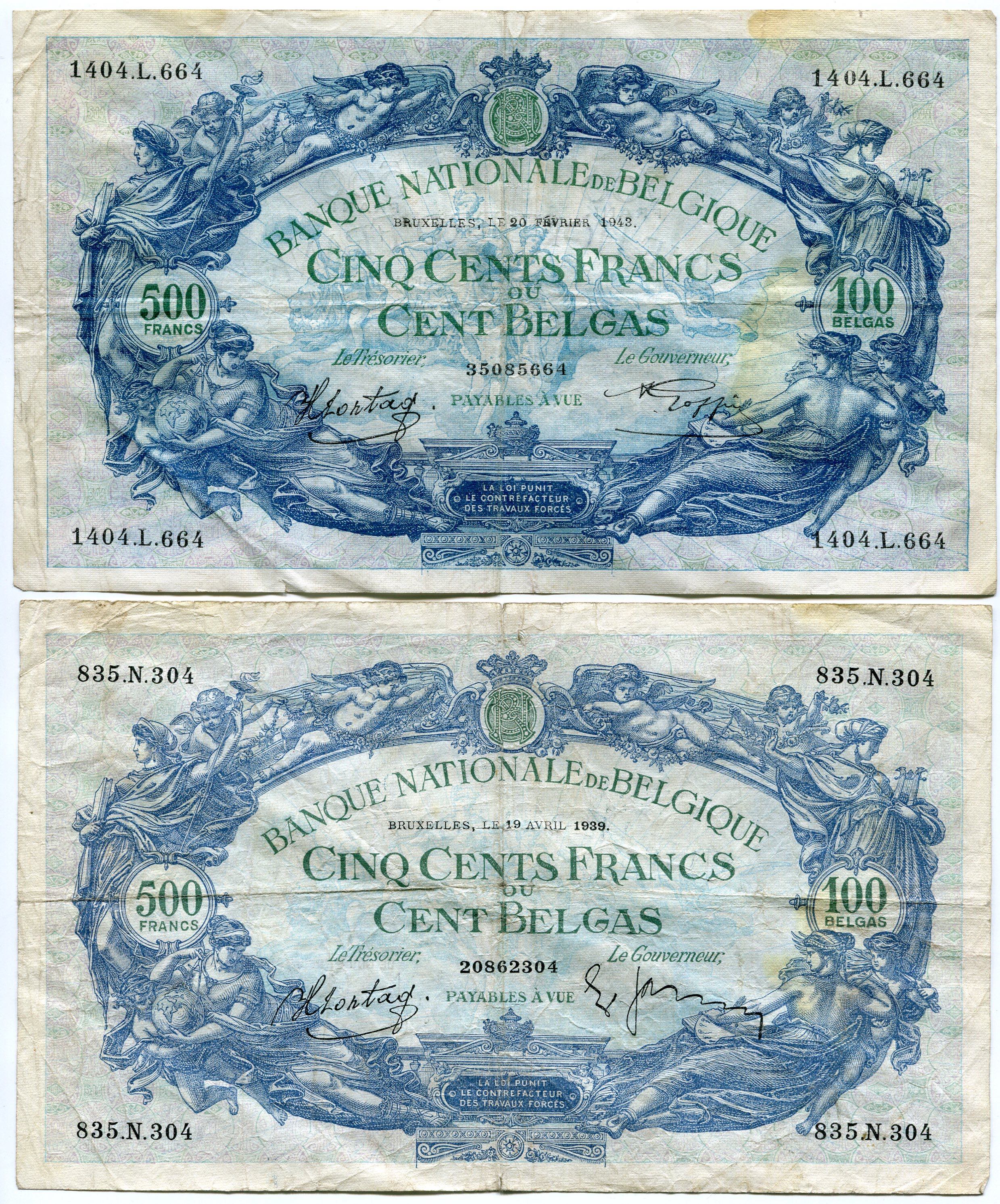 Belgium 2 x 500 Francs ... 