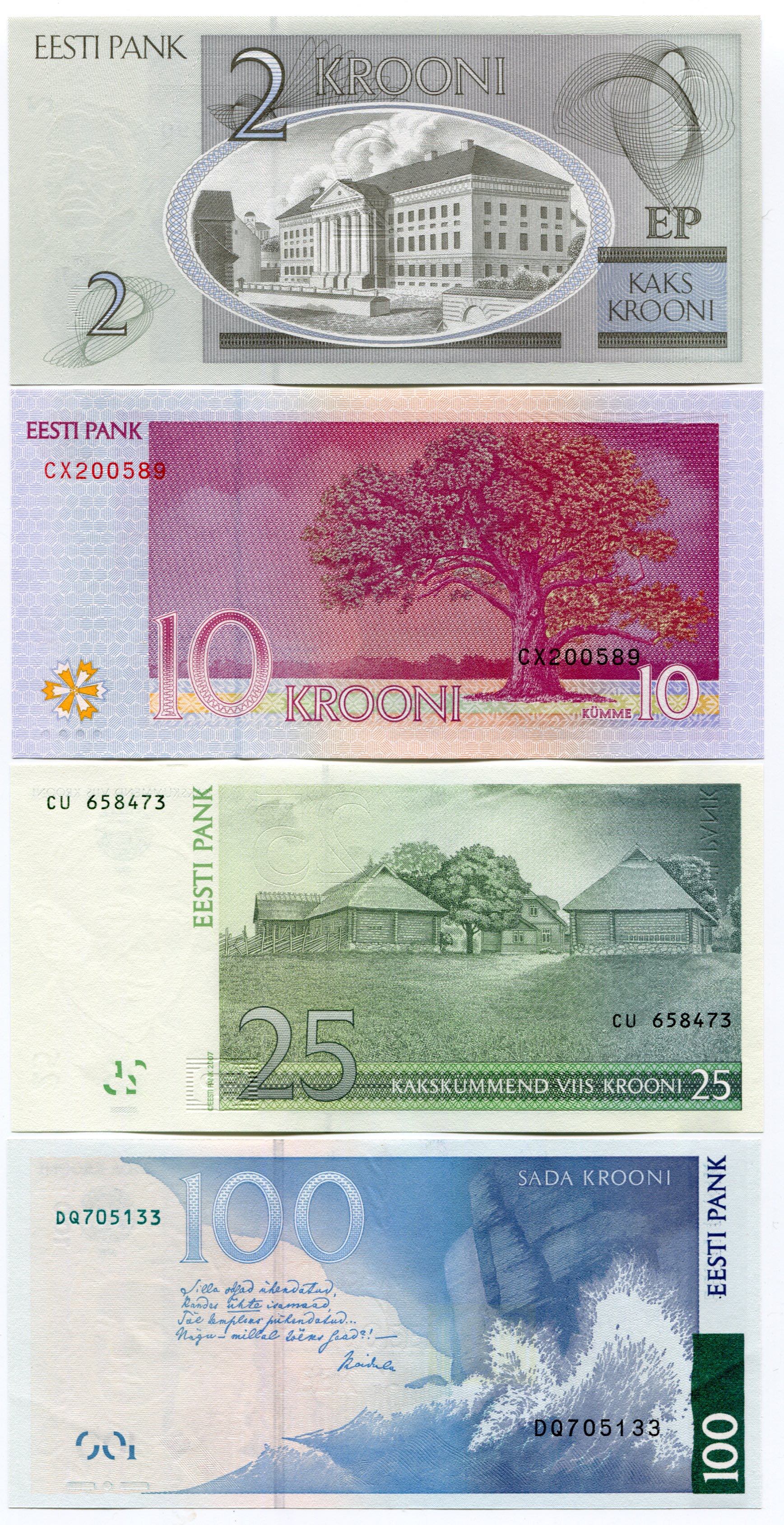 Estonia 2 - 10 - 25 - 100 Krooni 2007