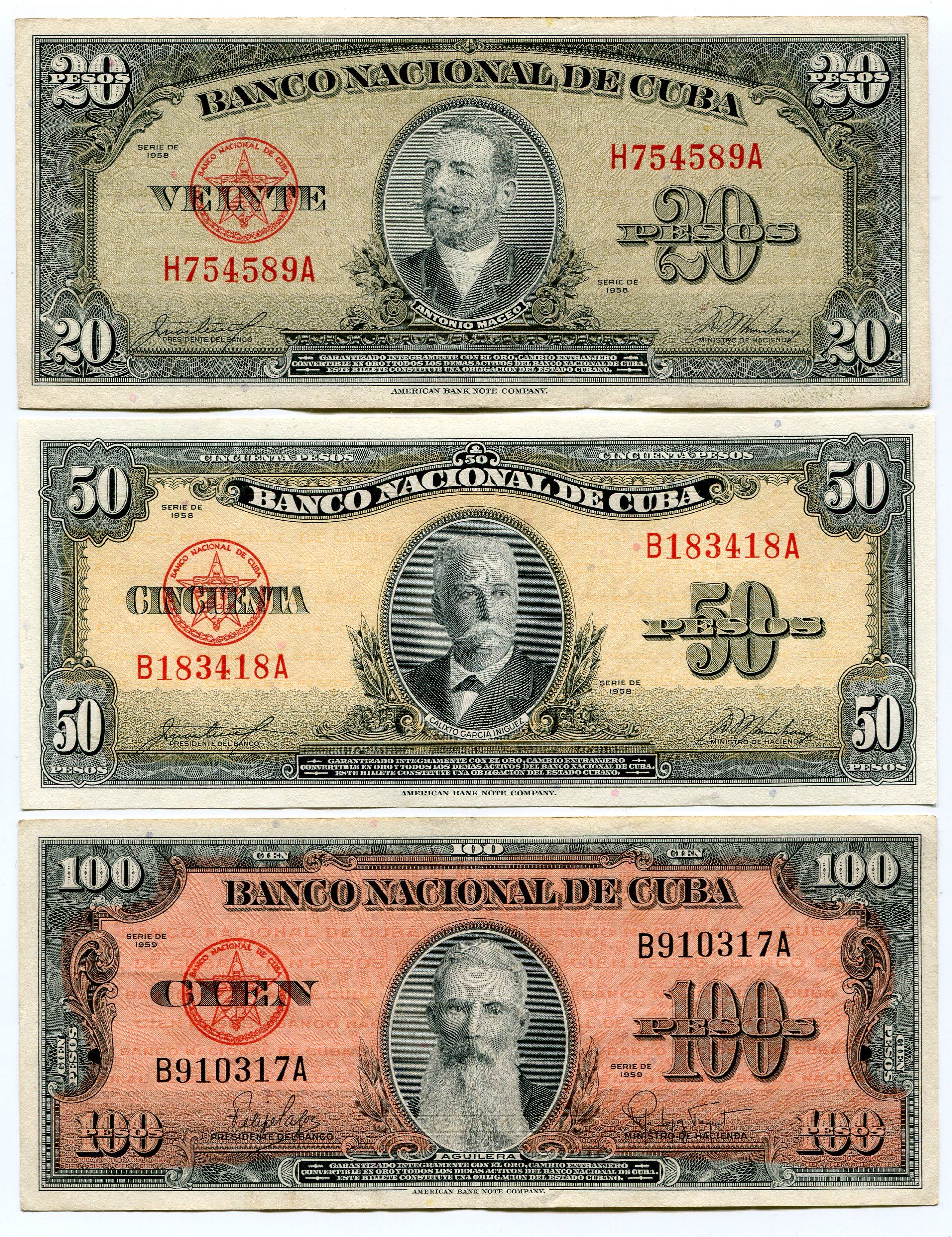 Cuba Set of 6 Notes 1958 - 1979