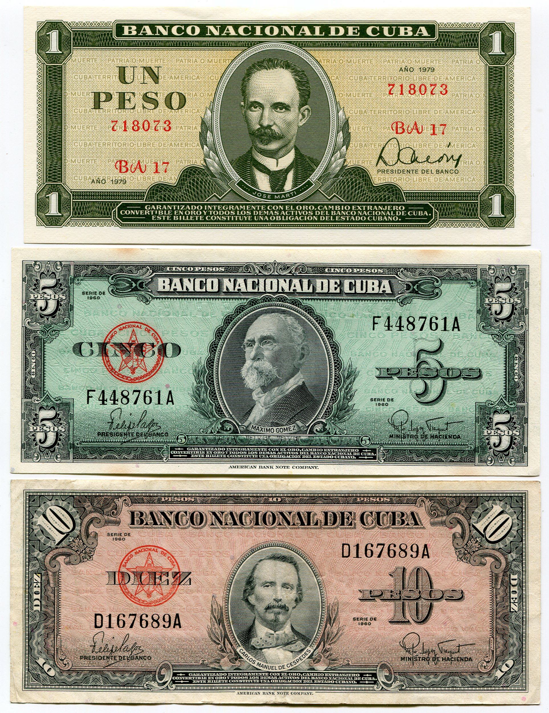 Cuba Set of 6 Notes 1958 - 1979