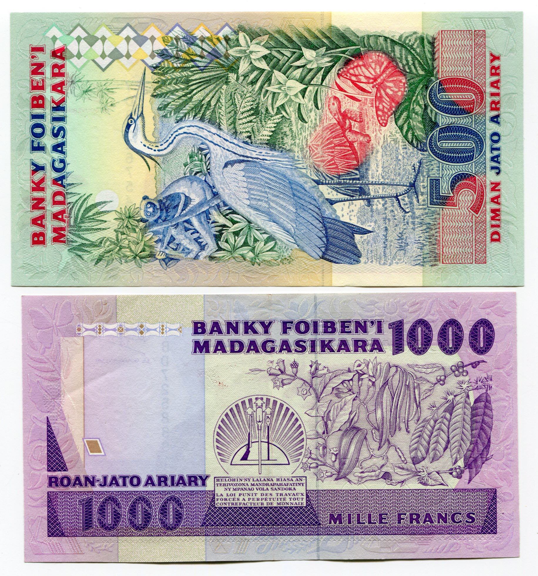 Madagascar 1000 Francs - 2500 Francs 1988 -93