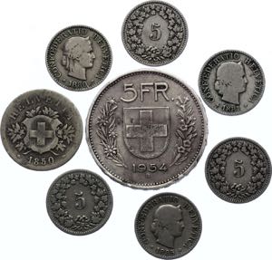 Switzerland Lot of 8 Coins 1850 - 1954