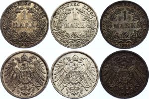 Germany - Empire 3 x 1 Mark 1901 - 1914 A