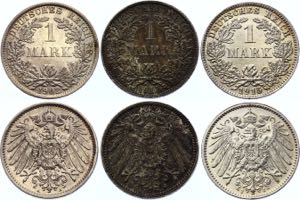Germany - Empire 3 x 1 Mark 1902 - 1915 A, J