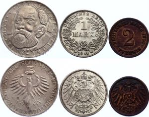 Germany Lot of 3 Coins 1904 - 1968 A, G, D