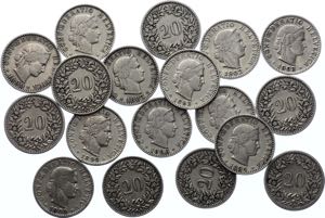 Switzerland Lot of 18 Coins 1881 - 1907