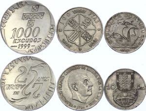 Portugal & Spain Lot of 3 Silver Coins 1954 ... 