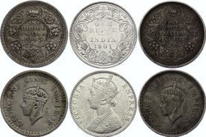 British India 3 x 1 Rupee 1901 - 1945