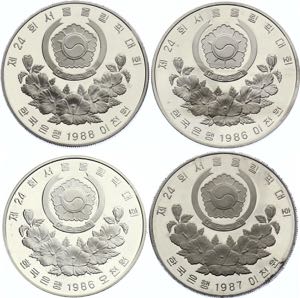 South Korea Lot of 4 Coins 1986 - 1988