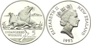 New Zealand 5 Dollar 1993