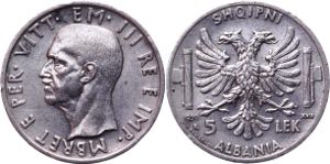 Albania 5 Lek 1939 R