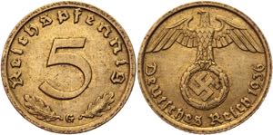 Germany - Third Reich 5 Pfennig 1936 G Key ... 