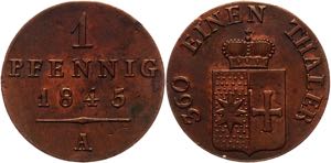 German States Waldeck 1 Pfennig 1845 A