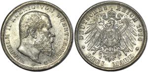 Germany - Empire Wurttemberg 3 Mark 1914 F