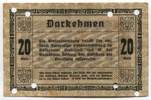 Germany East Prussia Darkehmen 20 Mark 1918
