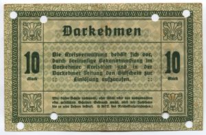 Germany East Prussia Darkehmen 10 Mark 1918 ... 