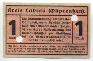 Germany East Prussia Kreis Labiau 1 Mark 1918
