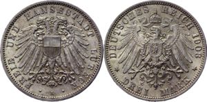 Germany - Empire Lubeck 3 Mark 1908 A