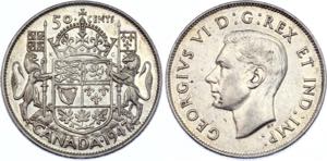 KM# 36; Silver; Short/curved 7; George VI