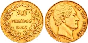 KM# 23; Gold (.900) 6.38g 21mm; Leopold I