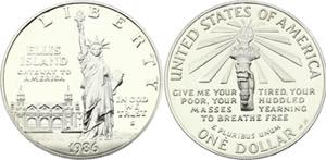 KM# 214; Silver Proof; Statue of Liberty on ... 