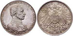 KM# 533; Silver 11,11g.; Wilhelm II; 25th ... 