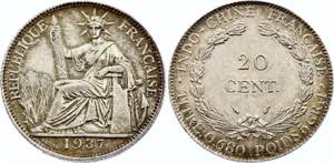 French Indochina 20 Centimes 1937 KM# 17.2; ... 
