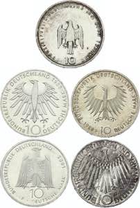 Germany - FRG Lot of 5 Coins 10 Mark 1972 - ... 