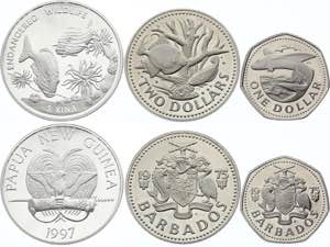 Papua New Guinea - Barbados Lot of 3 Coins: ... 