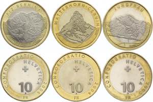 Switzerland Full Set of 3 Coins of 10 Francs ... 