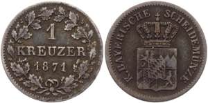 German States Bavaria 1 Kreuzer 1871 KM# ... 