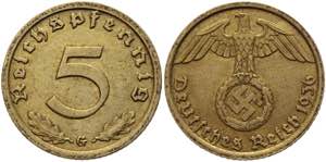 Germany - Third Reich 5 Reichspfennig 1936 G ... 
