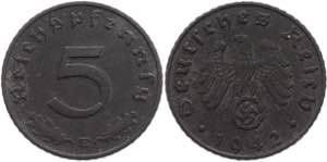 Germany - Third Reich 5 Reichspfennig 1942 E ... 