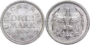 Germany - Weimar Republic 3 Reichsmark 1924 ... 