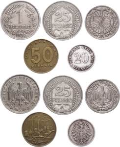 Germany 5 Coins Lot 1876 - 1950 Copper-Nikel ... 