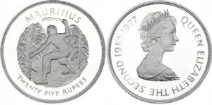Mauritius 25 Rupees 1977 KM# 43a; Silver ... 