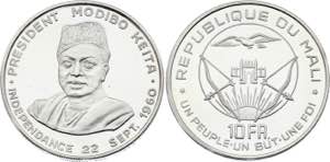 Mali 10 Francs 1960 KM# 1; Silver Proof; ... 