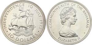 Bahamas 10 Dollars 1973 KM# 42; Silver ... 