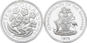 Bahamas 10 Dollars 1975 KM# 76a; Silver ... 