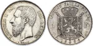 Belgium 1 Franc 1886 KM# 28; Silver; Leopold ... 