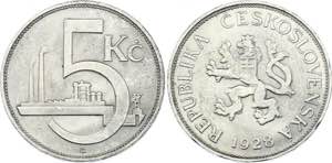 Czechoslovakia 5 Korun 1928 KM# 11; Silver; ... 