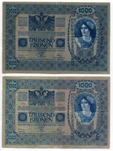 Austria 2 x 1000 Kronen 1919 (ND) P# 59