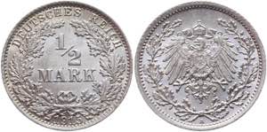 Germany - Empire 1/2 Mark 1915 A KM# 17; ... 