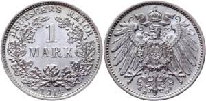 Germany - Empire 1 Mark 1914 D KM# 14; ... 